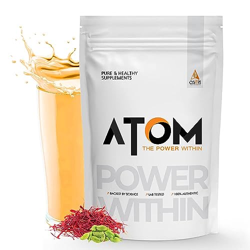 AS-IT-IS ATOM Whey Protein 1kg with Digestive Enzymes | Kesar Elaichi flavor | 27g protein | 5.7g BCAA