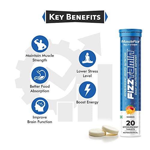 Musclefizz Multi Vitamin Effervescent 20 Tablets, Vitamin A, B6, B12, Vitamin C, Vitamin D, For Daily Health & Immunity (Pack of 1)