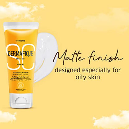 Dermafique Sun Defense Matte Sunscreen with SPF 50, 50 g - For Normal to Oily Skin - Prevents tannin Skin from UVA, UVB, Infrared Rays & Visible Light