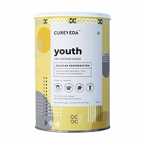 Cureveda Youth Anti-Aging powder (1 Month Pack) for Wrinkles, Fine Lines, Gut Health, Skin Rejuvenation - 300gm
