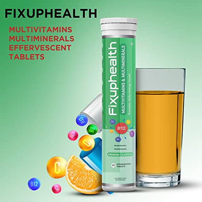 Fixuphealth Multivitamins and Multiminerals Effervescent Tablets Orange Flavour Pack of 4 20 tablets each