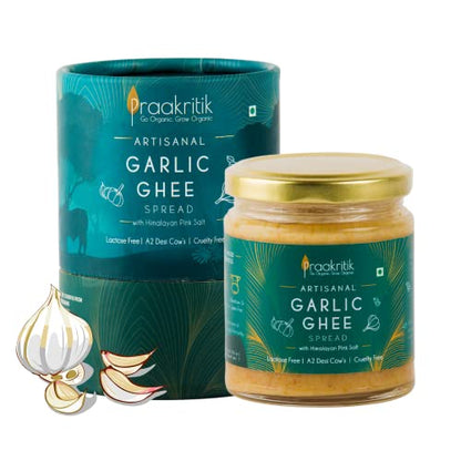 Praakritik Garlic Ghee Spread With Himalayan Pink Salt 200 ml | 93% A2 Desi Gir Cow's A2 Ghee | No preservatives | Garlic Bread Spread