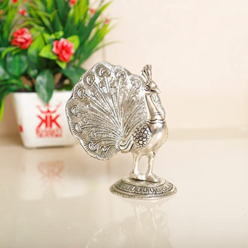 Peacock Metal Statue,Silver Plated Peacock Showpiece Idol for Home Decorative Feng Shui As Table Top Figurine