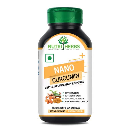 NUTRiHERBS Nano Curcumin plus 500mg 60 Capsules with Haldi (Turmeric) Extract Anti-Inflammatory, Support Joints, Immunity & Skin