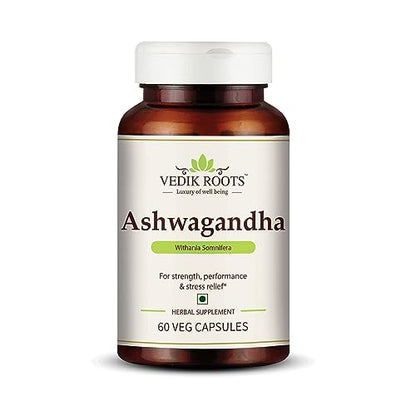 Vedikroots Ashwagandha Capsules | Boost Energy | Helps Anxiety & Stress Relief For Men & Women 60 Veg Capsules (Pack of 1)