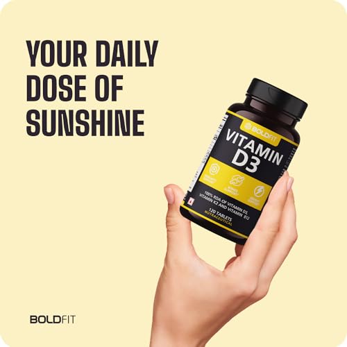 Boldfit Vitamin D3 Tablets for Men & Women - Vitamin D,Vitamin D3 + K2(MK7) & Vitamin B12 -Vitamin DWomen for Bone Support & Joint Support -120Tablets