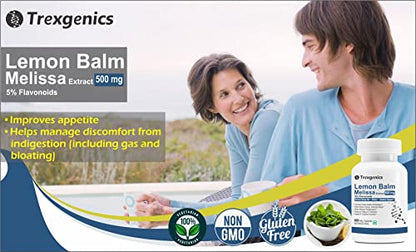 Trexgenics Lemon Balm 5% Flavonoids 500 mg Sleep, Relaxation, Mood Support Vegan & Non-Gmo (60 Veg. Capsules)