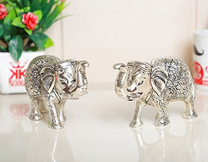 Elephant Metal Statue Small Size Silver Polish 2 pcs Set for Showpiece Enhance Your Home,Office Showpiece Figurines