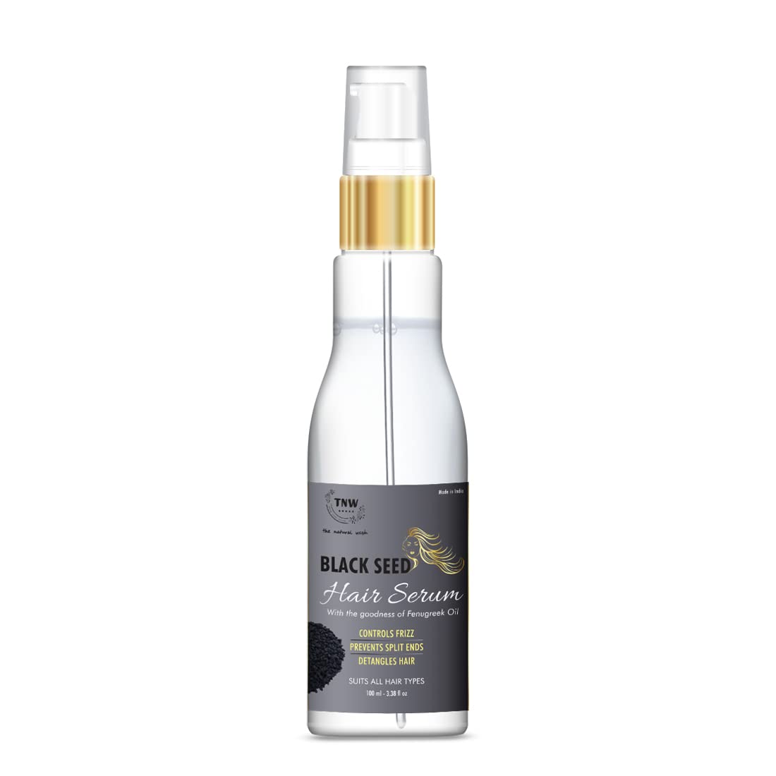 TNW-The Natural Wash Black Seed Hair Serum for Frizzy & Unmanageable Hair Gives Smooth Silky Touch &ched with Fenugreek & Essential Oils 100ml (Serum)