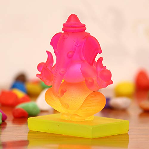 eCraftIndia Pink and Orange Double Sided Crystal Car Ganesha Showpiece