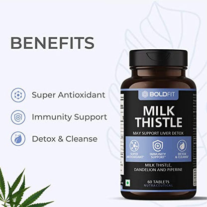 Boldfit Milk thistle supplement for liver support and liver detox for men and women - 60 Veg tabs