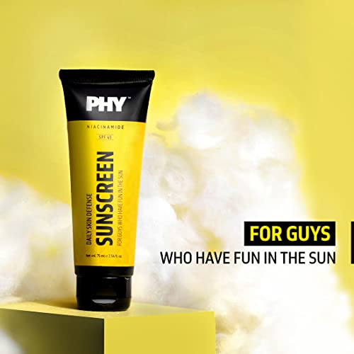 Phy Daily Skin Defense Sunscreen SPF 45 | Protects from sun damage | Niacinamide Cream | Great for daily use, Suitable for all skin types, 75 ml