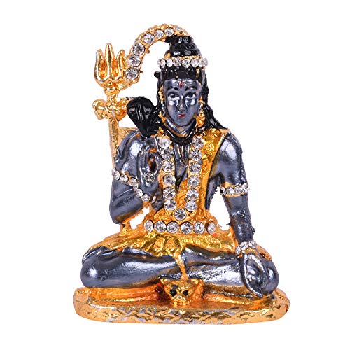 Collectible India Gold Plated Lord Shiva Statue Car Dashboard - Shiva Idol Showpiece - Lord Blessing Shiv Shankar Bholenath