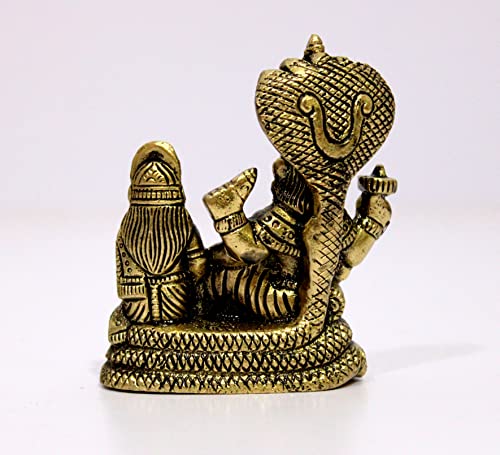 ESPLANADE Brass Lord Vishnu Laxmi in Ksheer Sagar - Lakshmi Narayan - Murti Idol Statue Sculpture - Golden - 3.1" Inches