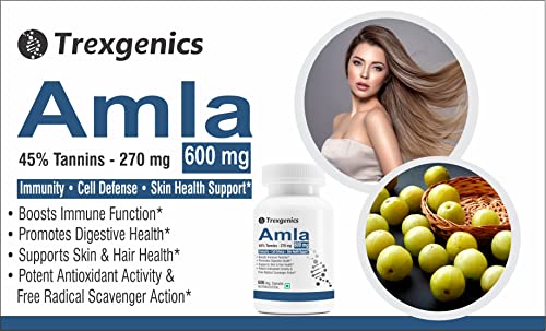 Trexgenics AMLA 45% Tannins 600 mg Immunity, Skin, Hair, Brain Function Support VEGAN & NON-GMO (60 Veg. Capsules)
