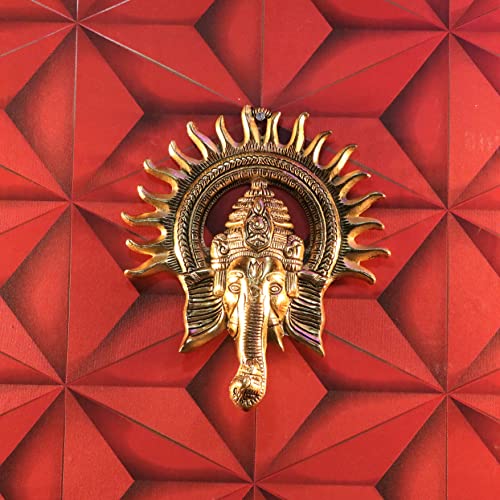 KridayKraft Metal Ganesha ji Statue,Ganpati Wall Hanging Sculpture Lord Ganesh Idol Lucky Feng Shui Wall Decor (Gold)