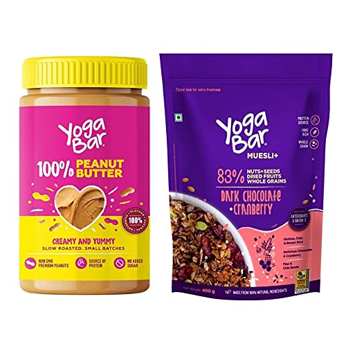 Yogabar Peanut Butter Dark Chocolate Muesli Combo | Pure Peanut Butter | Dark Chocolate Muesli