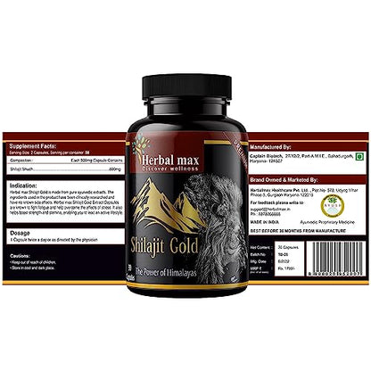 Herbal max Shilajit Gold Capsule |Pure Himalayan Shilajit Extract 800 mg 30 capsules (Pack of 3)