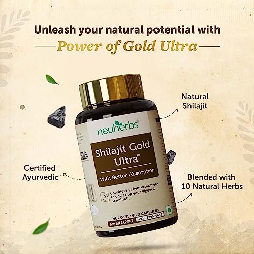 Neuherbs Shilajit Gold Ultra With Better Absorption | 100% Natural Ayurvedic Shilajit Capsules For Strength, Stamina & Energy (60 Capsules Pack of 1)