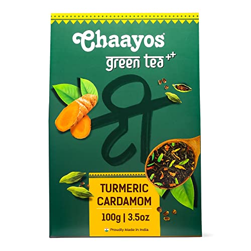 Chaayos Turmeric Cardamom Green Tea | Whole Leaf Loose Tea - 100g [50 Cups]