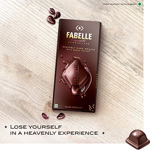 Fabelle Heavenly Dark Mousse with Ghana Cocoa, Centre-Filled Dark Chocolate Luxury Bar with Dark Mousse, 135g