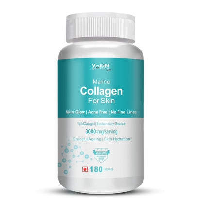 Vokin Biotech Marine Collagen 3000Mg With Biotin & Vitamin C For Skin | Hair | Nails (180 Tablets)