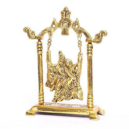 Radha Krishna on Swing jhula Metal Statue Gold Plated Decor Your Home,Office & Radha Krishna Murti,Showpiece