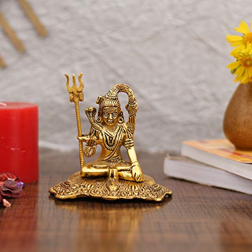 Lord Shiva Idol Statue for Home Decor - Gold Plated Shiva Idol Showpiece (Size 5 x 5 Inches)