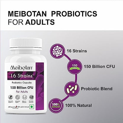 Meibotan No1 Probiotic Supplement Designed by Scientist Probiotics 150 Billion CFU For Men & Women wsystem Digestion Immunity Support- 60 Veg Capsules