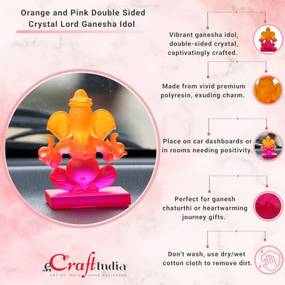 eCraftIndia Pink and Orange Double Sided Crystal Car Ganesha Showpiece