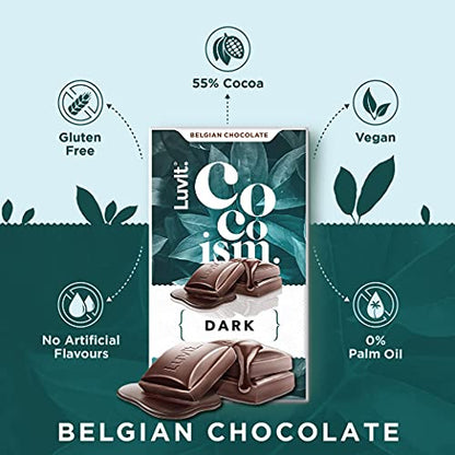 LuvIt. Cocoism Belgian Dark Chocolates | 55% Dark Cocoa | Decadent, Intense, Rich | Vegan | Gluten Free | Pack of 1 - 90 gm