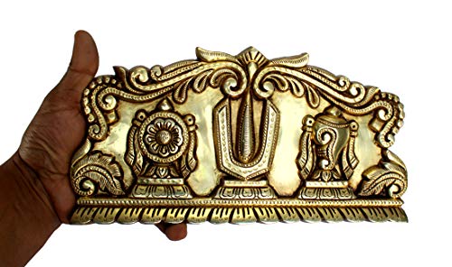 Brass Shankh Chakra Namah Showpiece | Padmanabha Swami | Vishnu | Home Decor (10 Inches)