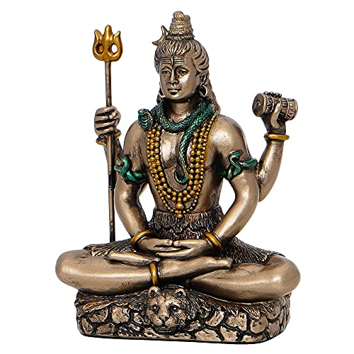 eCraftIndia Meditatin Lord Shiva Cold Cast Bronze Resin Decorative Figurine, Brown and Golden, One Size (UBKC240)