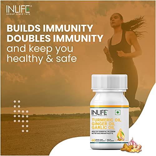 INLIFE Turmeric Oil Ginger Oil Garlic Oil Capsule, Faster Absorption than Extract, Immunity Boosters– 60 Liquid Filled Vegetarian Capsules (Pack of 2)