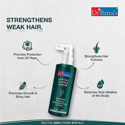 Dr Batra's Hair Fall Control Serum With natural Extracts | Enriched With Watercress, Henna, Amla & Thuja | Formulated By Trichologists - 130 Ml