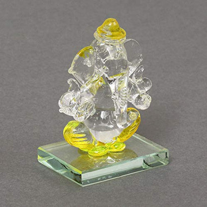 eCraftIndia Yellow and Transparent Double Sided Crystal Car Ganesha Showpiece