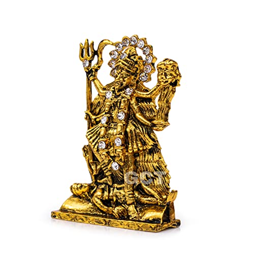 Goddess Kali MATA Idol Maa Kali Murti (B-164) Antique Gold Metal Statue for Home Décor Car Dashboard Mandir Showpiece