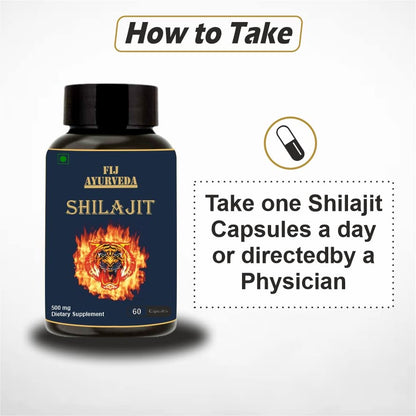 FIJ AYURVEDA Shilajit/Shilajeet Capsule 500mg, 60 Capsules