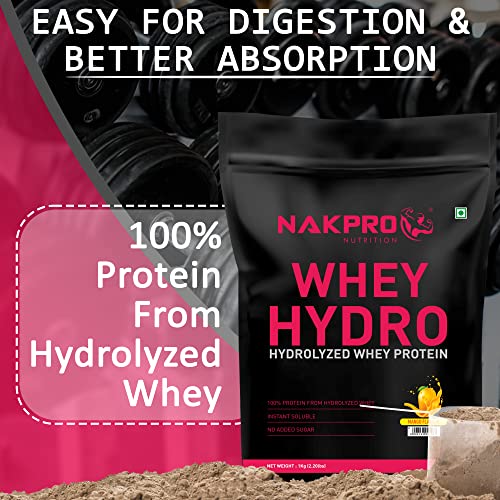 Nakpro HYDRO Whey Protein Hydrolyzed | 25.4g Protein, 5.8g BCAA | 1Kg Mango Flavour (30 Servings)
