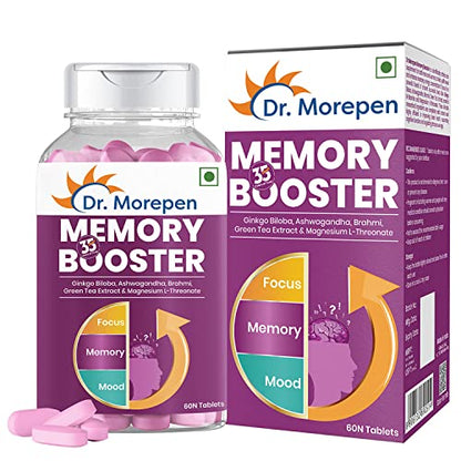 DR. MOREPEN Memory, Focus & Mood Tablets Enriched With GABA, Ashwagandha, Chamomile & Brahmi-Vitaminain Health|Non-GMO & Preservatives Free-60 Tablets