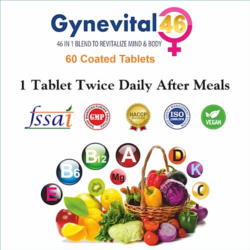 GYNEVITAL 46 Multivitamin Tablets for Men & Women, Blend of 46 Vitamins with phospholipid and astaxanthin for Overall Health 60 tablets(veg)