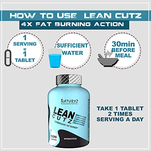 Naturyz LEAN CUTZ Thermogenic Fat Burner with Acetyl L Carnitine, Green tea Extract, Garcinia Cambogm Weight loss product for Men & Women - 90 Tablets