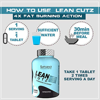 Naturyz LEAN CUTZ Thermogenic Fat Burner with Acetyl L Carnitine, Green tea Extract, Garcinia Cambogm Weight loss product for Men & Women - 90 Tablets