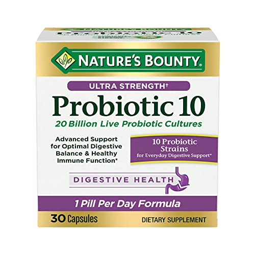 Nature’s Bounty Probiotic 10, Ultra Strength Daily Probiotic Supplement, Support for Digestive, Immu and Upper Respiratory Health, 1 Pack, 30 Capsules