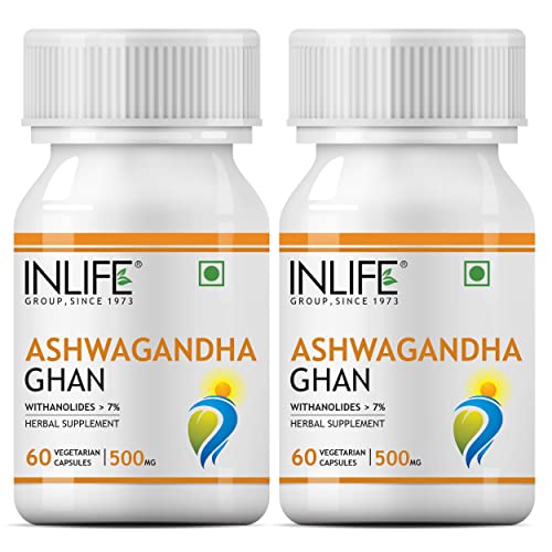 INLIFE Ashwagandha Supplement Tablets (Withanolides>7%) 500 mg - 60 Vegetarian Capsule (2-Pack)