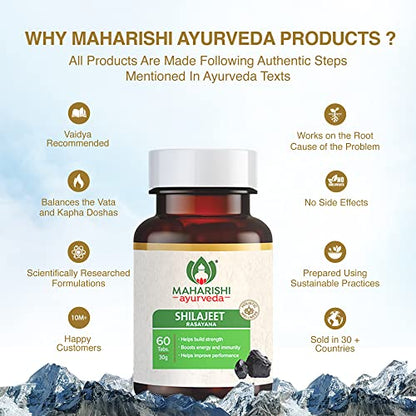 Maharishi Ayurveda Shilajeet Rasayana | Natural & Pure Shilajit for Strength, Stamina & Endurance | 60 Tablets Pack