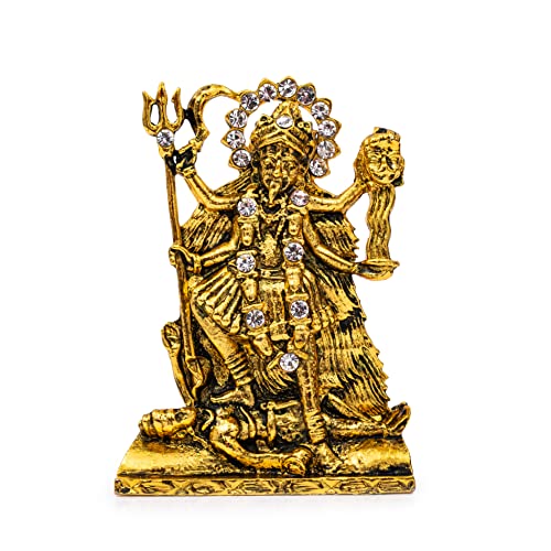 Goddess Kali MATA Idol Maa Kali Murti (B-164) Antique Gold Metal Statue for Home Décor Car Dashboard Mandir Showpiece