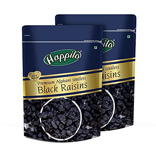 Happilo Premium Afghani fresh Seedless Black Raisins, 250gm (Pack of 2)