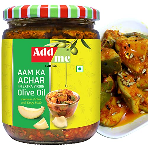 Add me Mango Pickle Aam Ka Achar in Extra Virgin Olive Oil 500 gm Pickles Glass Pack