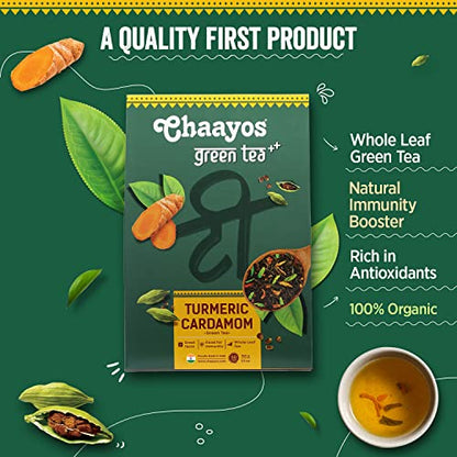 Chaayos Turmeric Cardamom Green Tea | Whole Leaf Loose Tea - 100g [50 Cups]